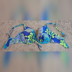 California Waves Floral Blue & Green Bikini Top